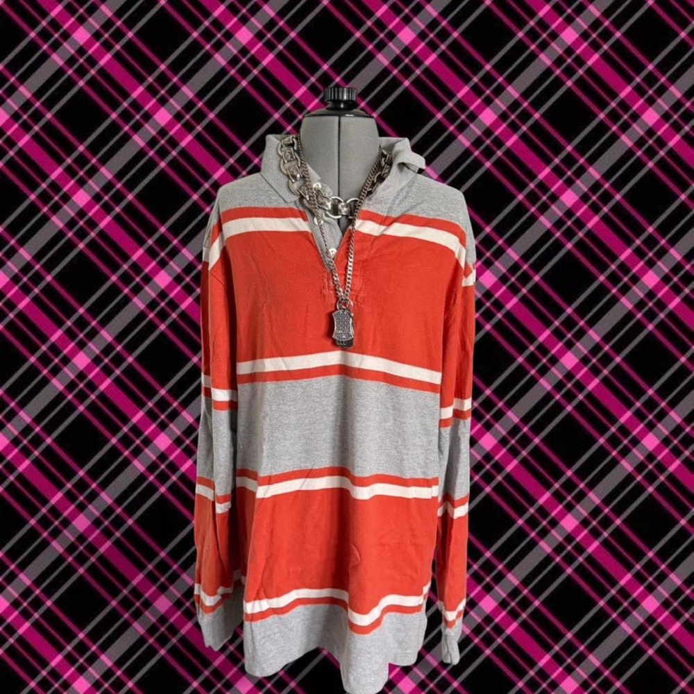 No Boundaries Orange and Gray Striped Pullover